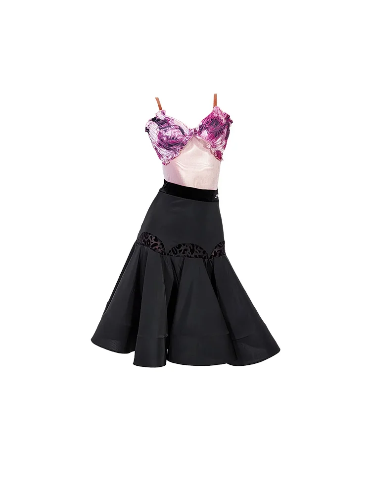 여름 라틴 댄스 스트랩 점프수트 피쉬본 플레어 스커트 내셔널 스탠다드 연습복 ADL191