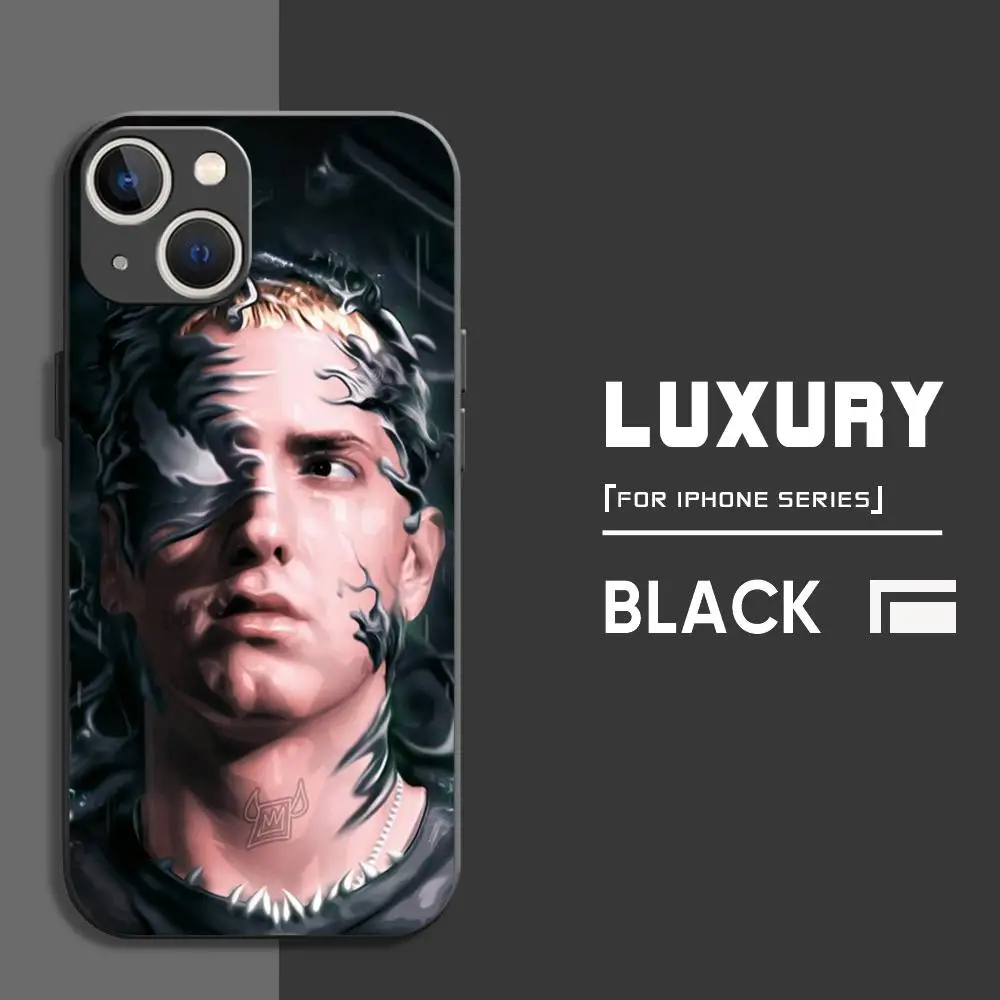 E-Eminemes Hot Rapper Phone Case For iPhone 16 15 14 13 12 11 X XR XS 8 Plus Mini Pro Max Soft black Shockproof Cover