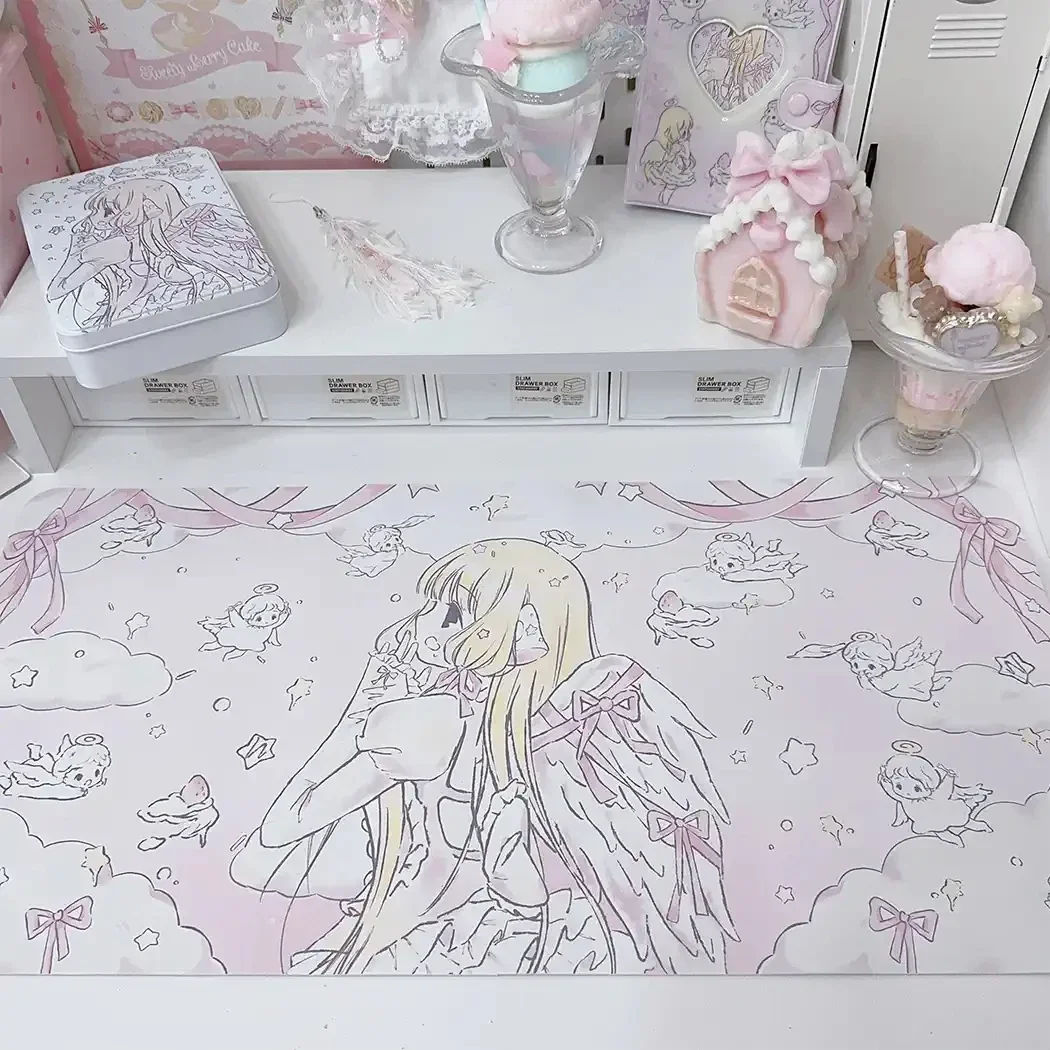 Kawaii Ins Style Pink Anime Mouse Pad Large Waterproof and Anti Slip Dining Table Mat Office Student Cute Computer Keyboard Mat