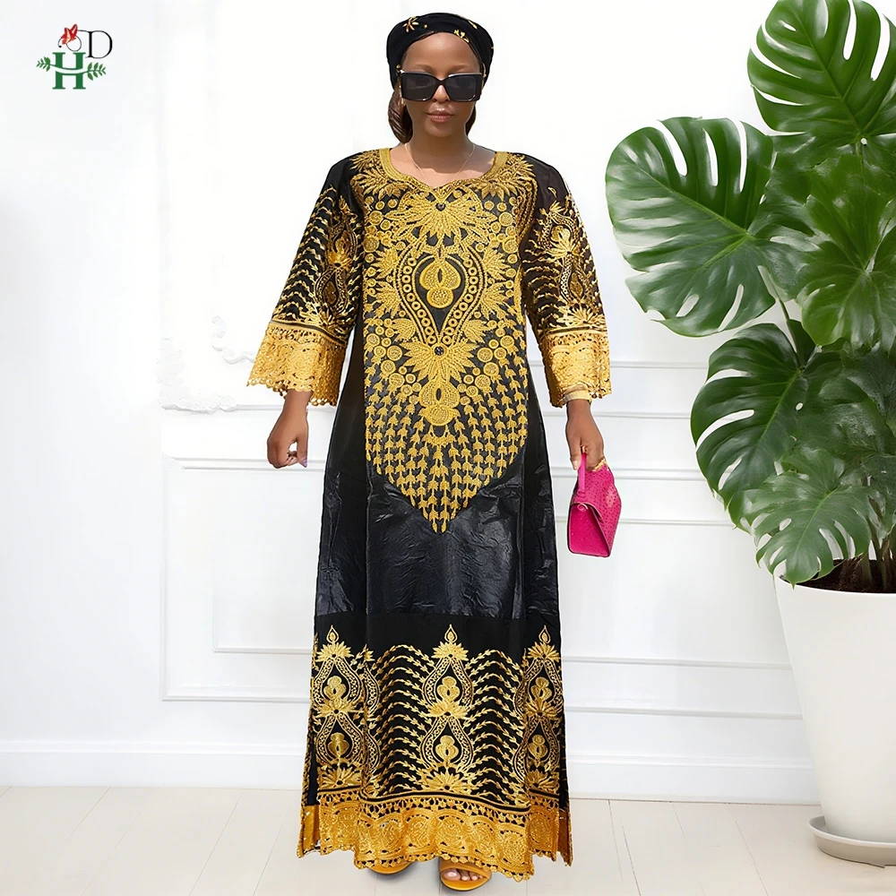For Women African Dresses Bazin Riche Gold Embroidery Dress Purple Boubou Traditional Gown For Wedding Party Occasions Djellaba