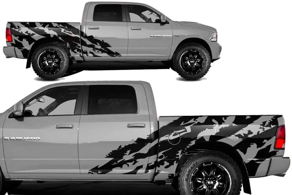 

Factory Crafts Shred Side Graphics Kit Vinyl Decal Wrap Compatible With Dodge Ram 5.7 Bed 20092018 Matte Black2PCS