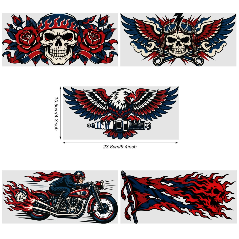 5 Sheets Skull Flame Bandana UV DTF Stickers Transfer Sticker Decal Waterproof Decals Waterproof Rub on Transfers