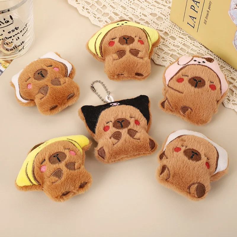 Cute Capibara Plush Keychain Cute Headgear Little Guinea Pig Doll Pendant Backpack Decoration Plush Pendant Birthday Gift