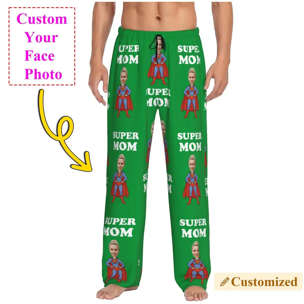 

Men Personalized Custom Super Mom Pajama Pants Diy Print Your Photo Sleepwear Sleep Lounge Bottoms with Pockets
