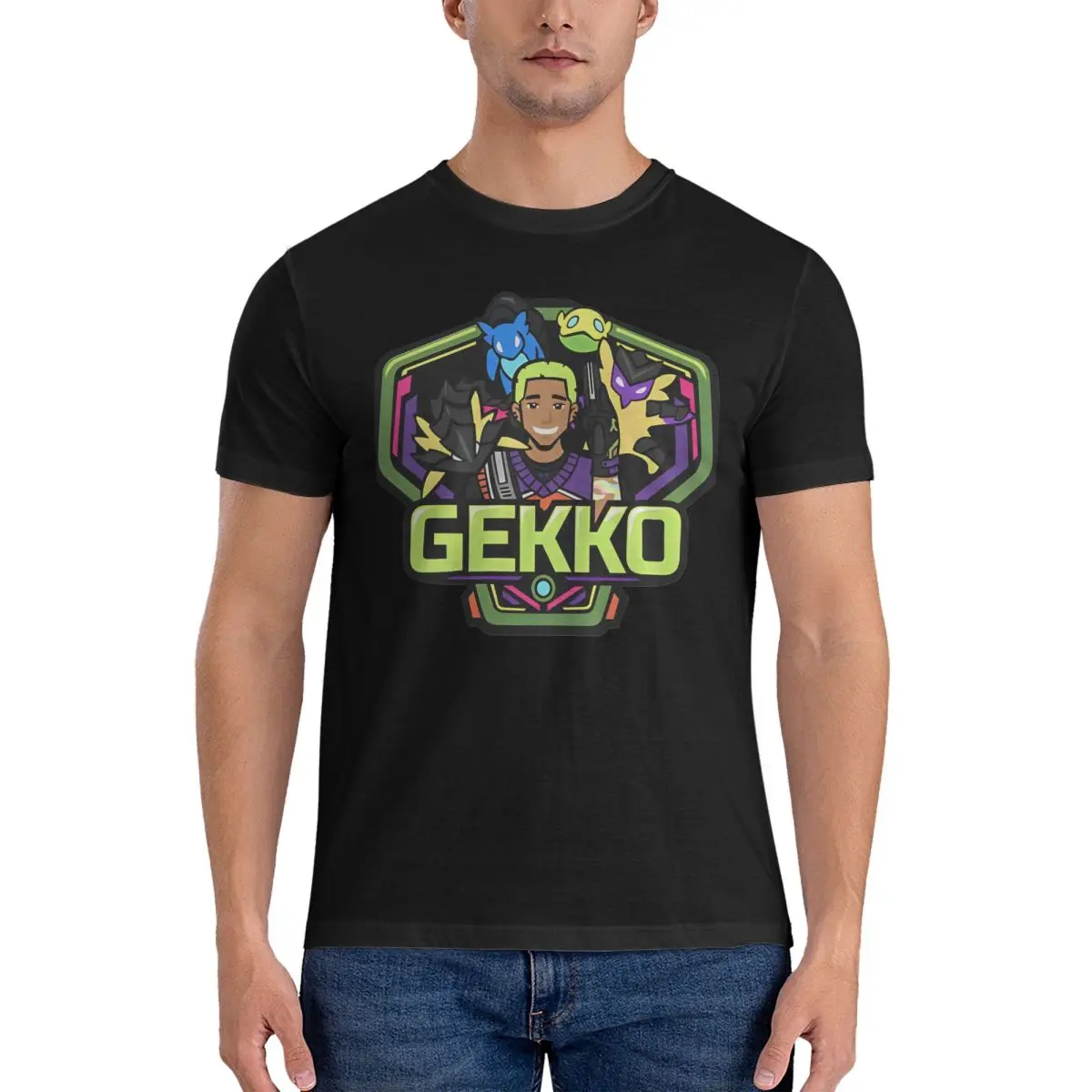 Gekko Badge Cute T Shirt for Men Women Pure Cotton Novelty T-Shirt Round Neck Valorant Tees Short Sleeve Clothing Summer