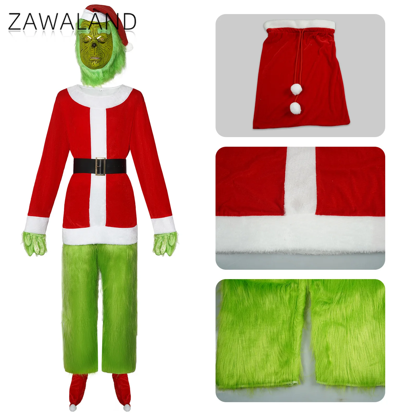 

Green Monster Hairy Cosplay Costume Christmas Anime Movie Dress Up Clothes Man Woman Party Santa Claus Full Set Xmas Family Gift