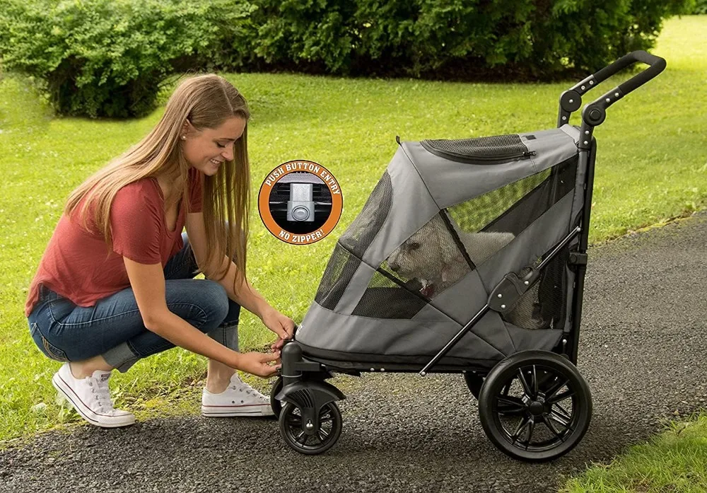 Kinderwagen Zonder Ritssluiting Met Dubbele Ingang, Drukknop Zonder Ritssluiting Voor Enkele Of Meerdere Honden/Katten, Huisdier Kan Gemakkelijk Lopen