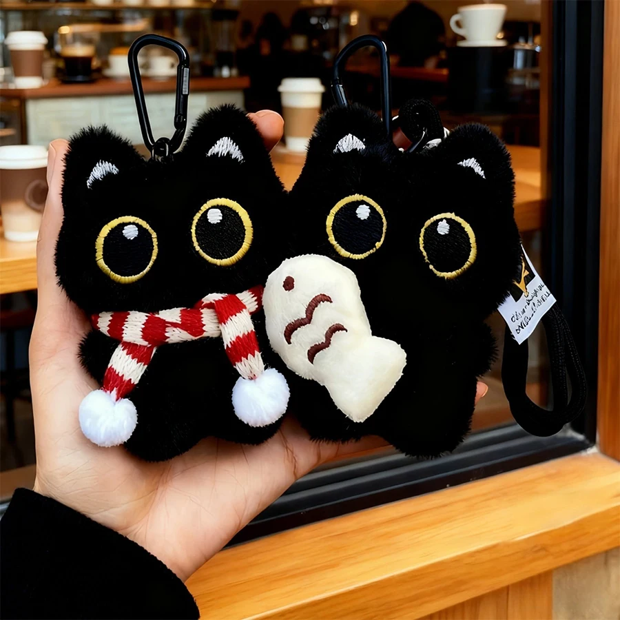 1 Paar coole Plüsch-Schwarze-Katzen-Schlüsselanhänger, Taschenanhänger, Auto-Schlüsselanhänger, Accessoires für Frauen, Paare, Kawaii-Geschenk