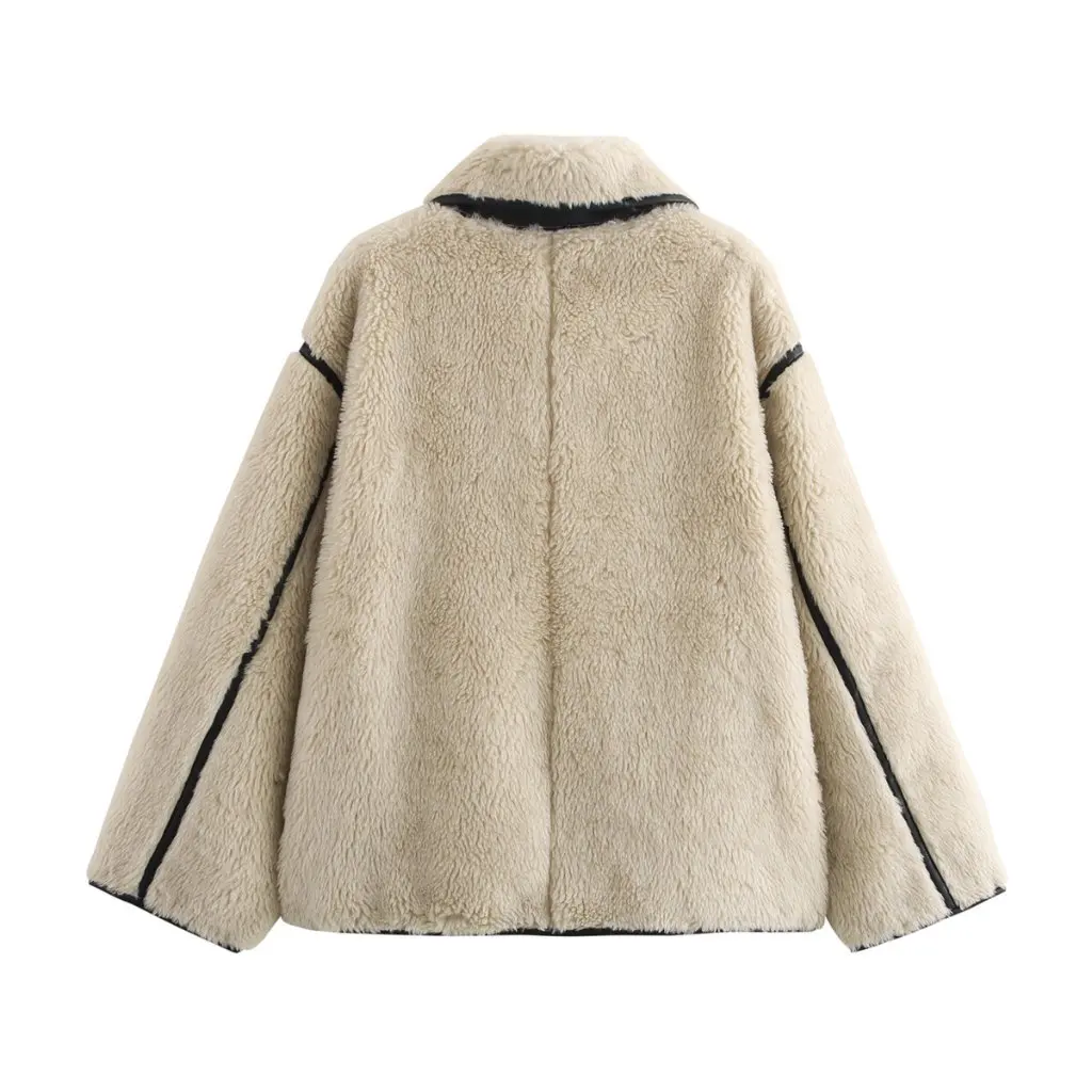 

Women's Autumn Plush Coat Big Lapel Fur Style European American Trendy Outerwear 924086