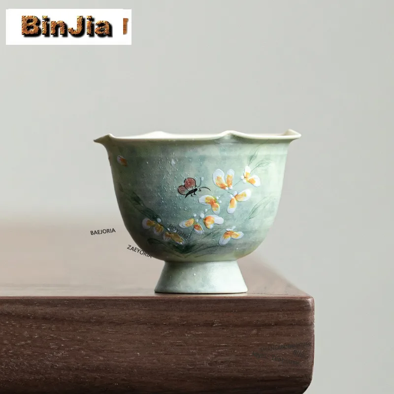BAEJORIA 70ML Hand Drawn Orchid Teacup Boutique Tea Bowl Sample Tea Cup Master Cups Jianzhan White Tea Household Tea Services