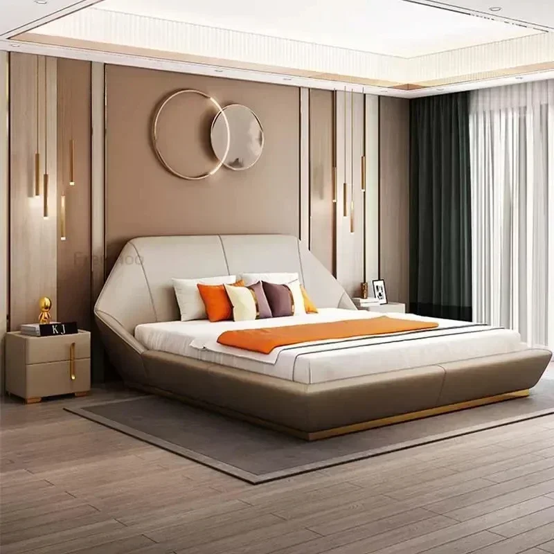 

Двуспальная кровать King/Queen Size с матрасом и прикроватными тумбочками, легкая роскошная кровать из кожи, мебель для спальни