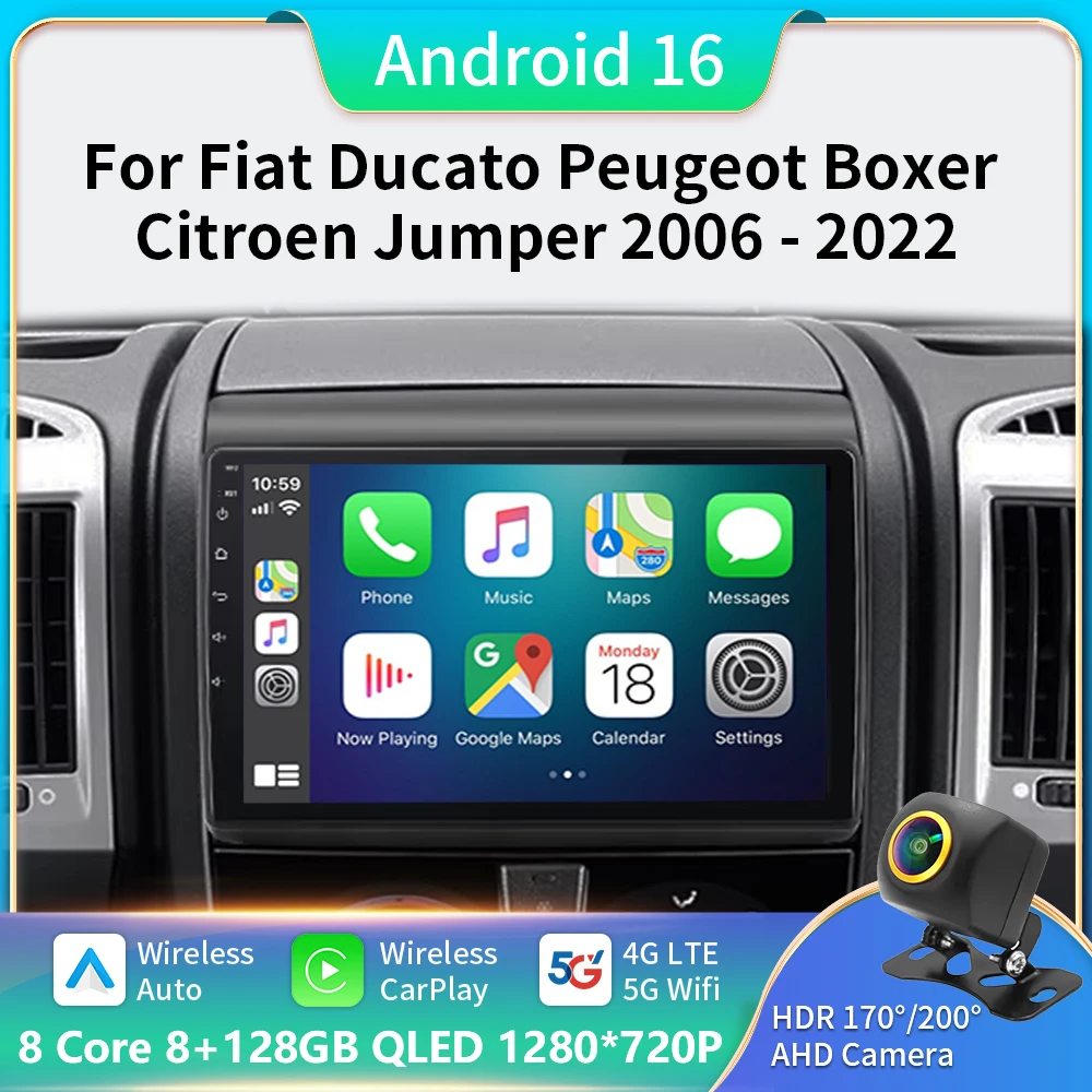 

Android radio For Fiat Ducato Peugeot Boxer Citroen Jumper 2 2006-2022 Car stereo Multimedia Player Carplay Auto GPS navigation