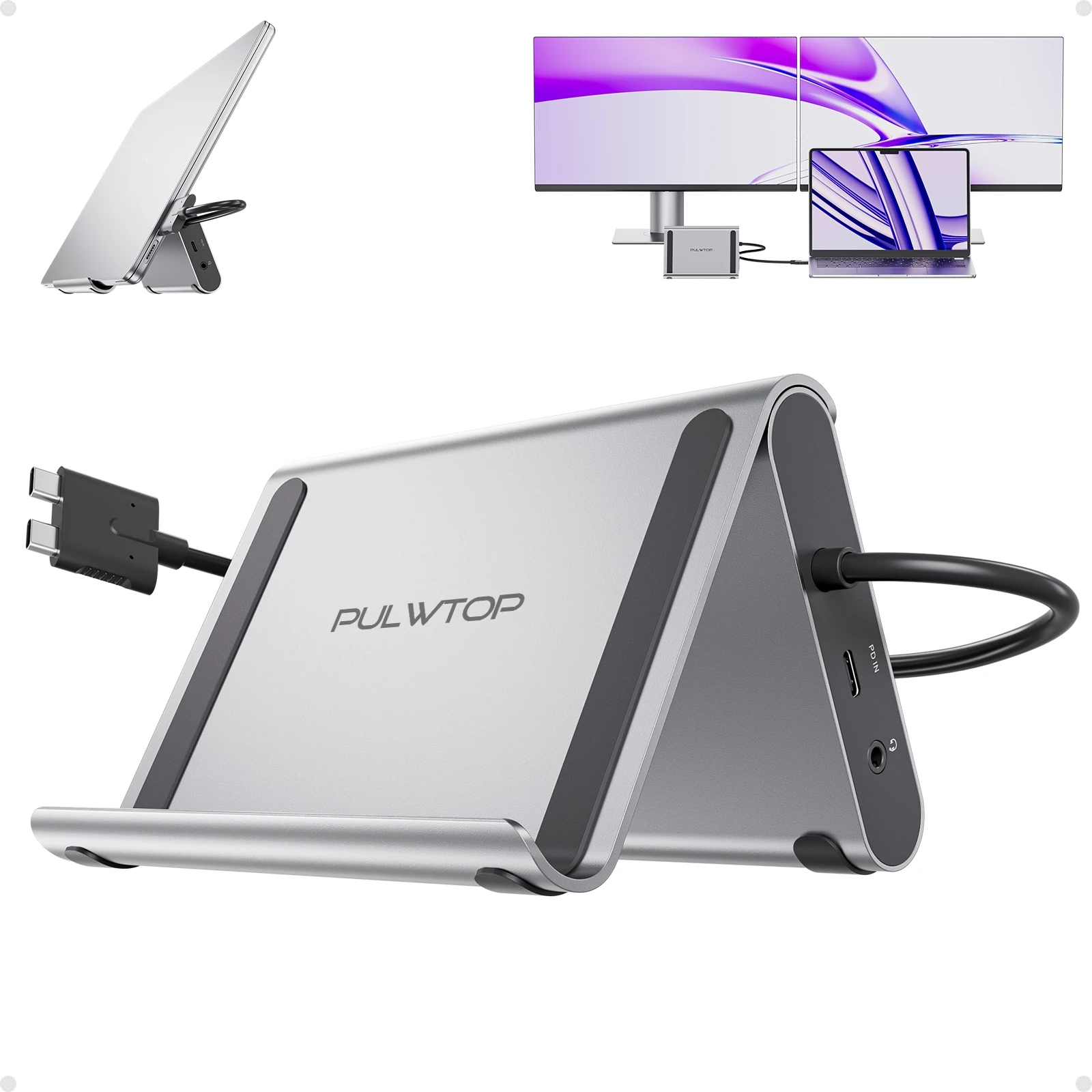 

PULWTOP Docking Station Dual Monitor 4K@60Hz for MacBook Pro/Air M3 Pro/M4 with 2 HDMI, PD, Ethernet, USB A/C 10Gbps, SD/TF