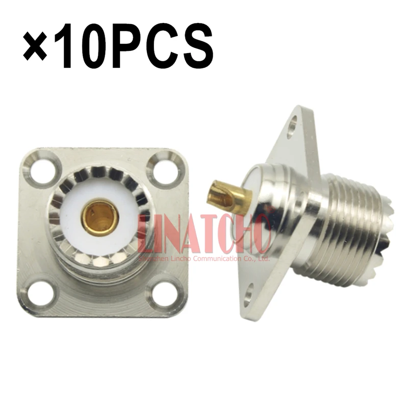 10PCS M Female Panel Chassis Mount Adaptor SO239 4 Holes Flange UHF Socket Connector