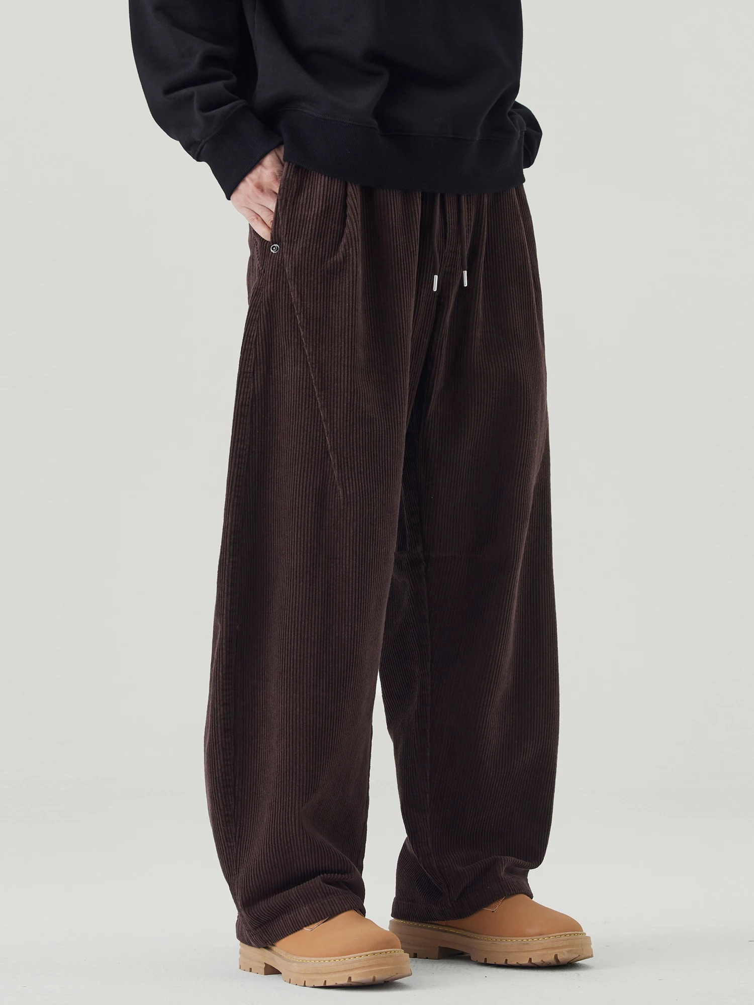 

Вельветовые свободные повседневные брюки больших размеров на подкладке, мужские широкие брюки в американском стиле ретро, осень-зима, тяжелая вес...