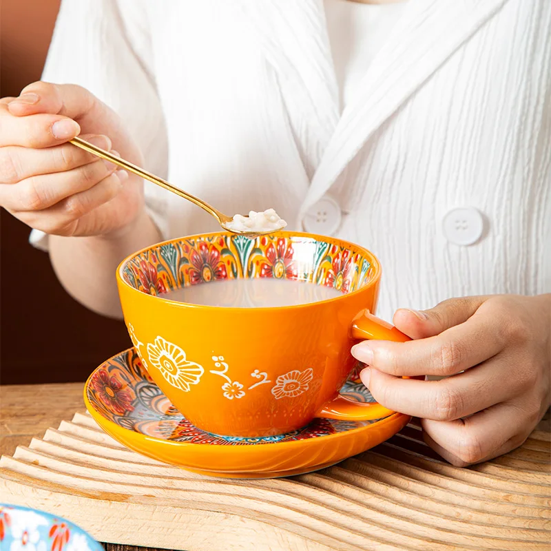 Retro Keramik Kaffeetasse und Teller Set High Appearance Level Tassen Frühstückstasse Geburtstagsgeschenk Mädchen Souvenir