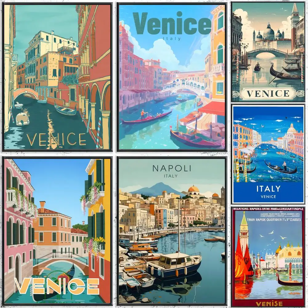Landscape Venice Water City Poster Self-Adhesive Waterproof Wall Stickers Coffee Bar Home Wall Decor