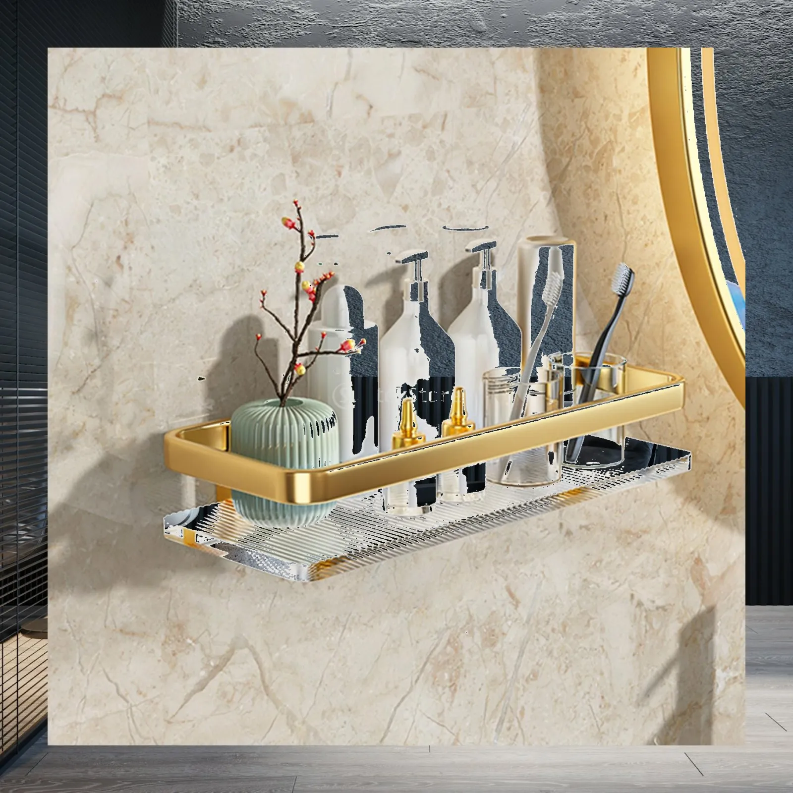 Wall Shelf Acrylic Space Aluminum Bathroom Shelf Organizer Removable Easy Clean for Home Hotel Office