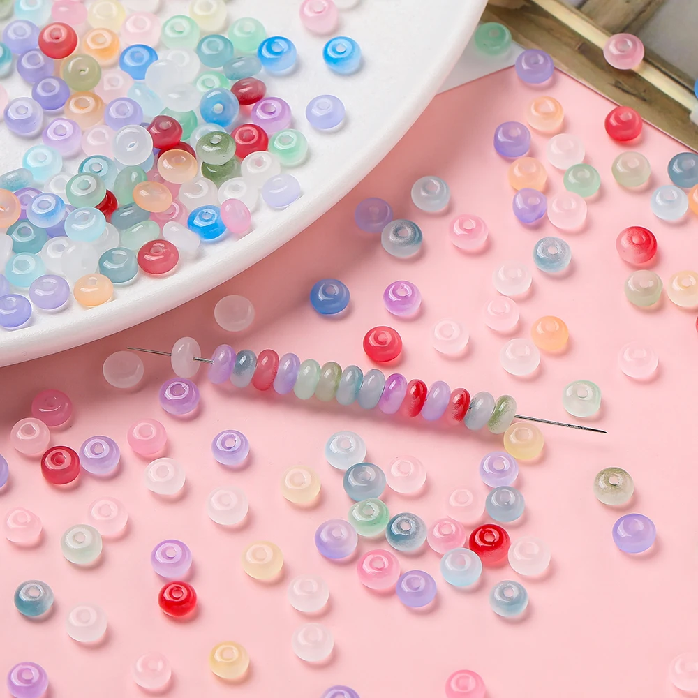 

100pcs Colored Imitation Jade Glass Abacus Shape Beads Flat Round Spacer Beads for DIY Earrings Bracelets Jewelry Making Finding