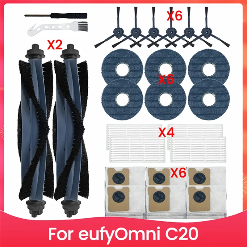 

BAAG-Запасные части для Eufy Omni C20, аксессуары для роботов-пылесосов с 1 роликом, 5 фильтрами, 5 боковой щеткой, 4 подушечки для швабры, 4 мешка для пыли