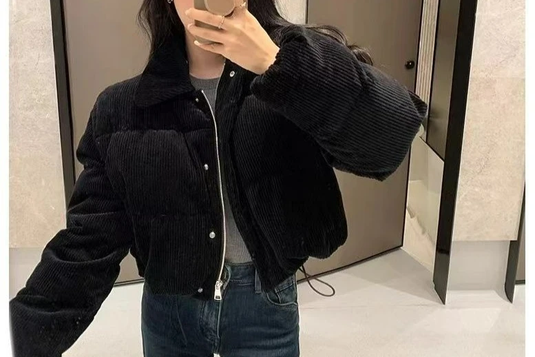 Thickened Warm Cotton Jacket for Women 2025 New Winter Short Loose Corduroy Cotton Coat