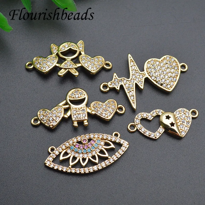 

Multiple Styles Gold Plating CZ Beads Paved Two Loops Clasp Connector for DIY Necklace Bracelet Jewelry Making 10pcs/lot