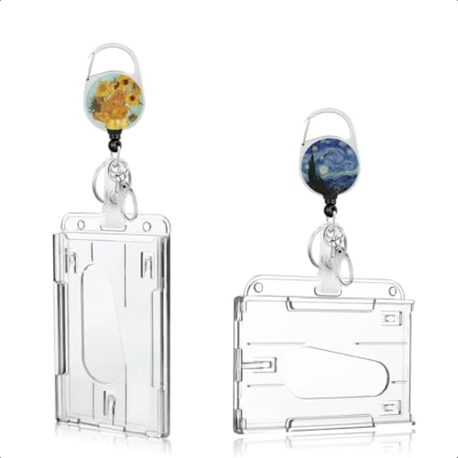 

2 Pack Hard ID Badge Card Holder Horizontal or Vertical Heavy ID Card Holder with Keyring and Clip Thumb Slot Clear Card Protec