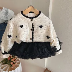 Kids Baby Girl Sweater Cute Long Sleeve Button Up Cardigan Children Knit Cute Heart Sweater Toddler Girls Fall Winter Clothes