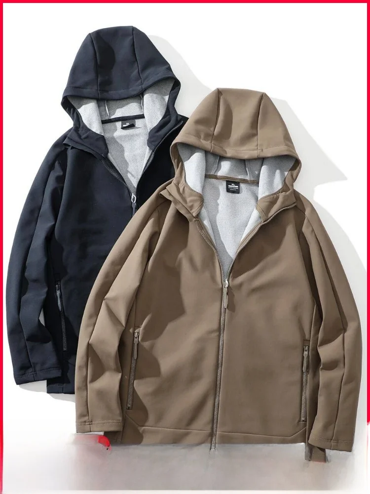 

Outdoor Outdoor Windproof Hooded Casual Versatile Soft ell Jaet Men's Autumn Winter Faionable Polyester Fiber Long S...