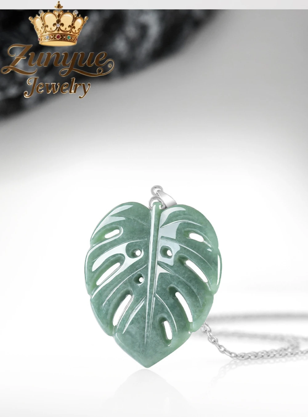 Genuine Natural Grade A Jadeite Monstera Leaf Pendant S925 Inlaid Hand‑Carved Plant Pattern Necklace Fashion Daily Jewelry Gift