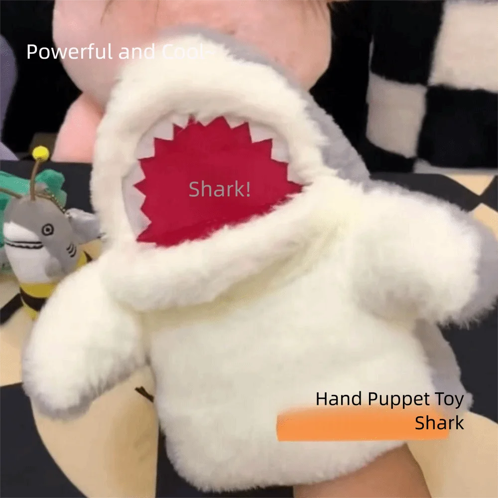 Pink Grey Plush Shark Hand Puppet Storytelling Cartoon Shark Hand Finger Story Puppet Imaginative Play Early Education