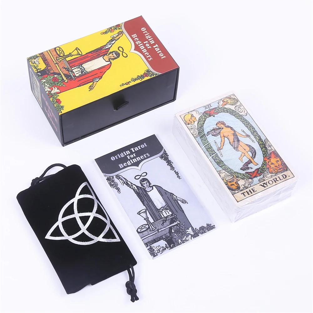 12*7cm Original Tarot Deck In Sliding Rigid Gift Box 78 Pcs Tarot Cards with Guidebook and Drawstring Pouch for Beginners