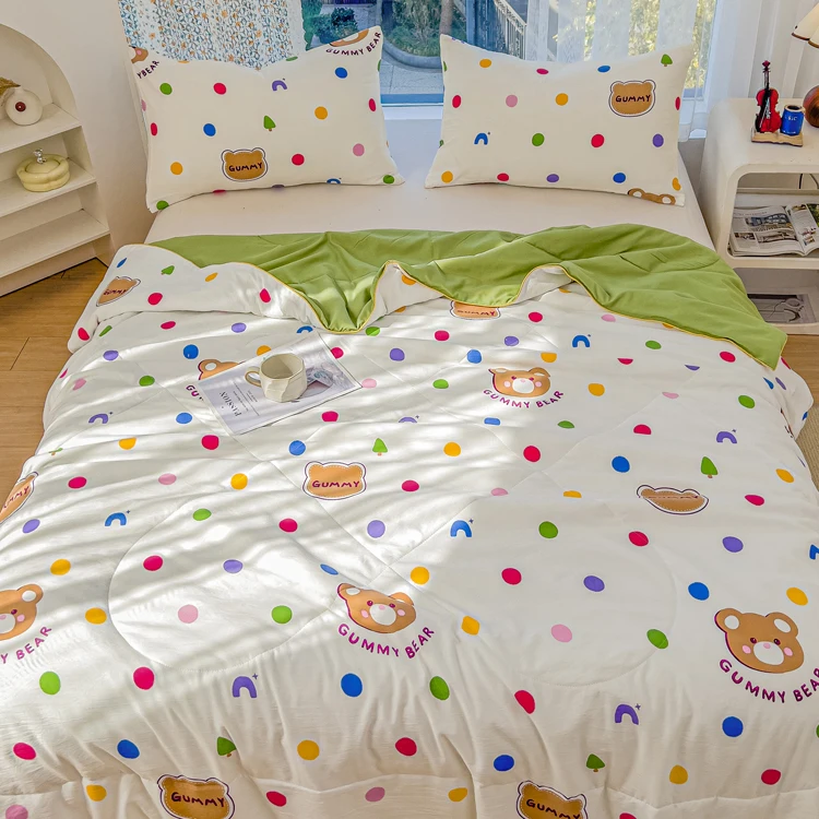 Cartoon Bears Flowers Comforter Machine Washable Air-conditioning Quilt Summer Thin Bed Quilts Nordic Bed Duvets for Kids Teens