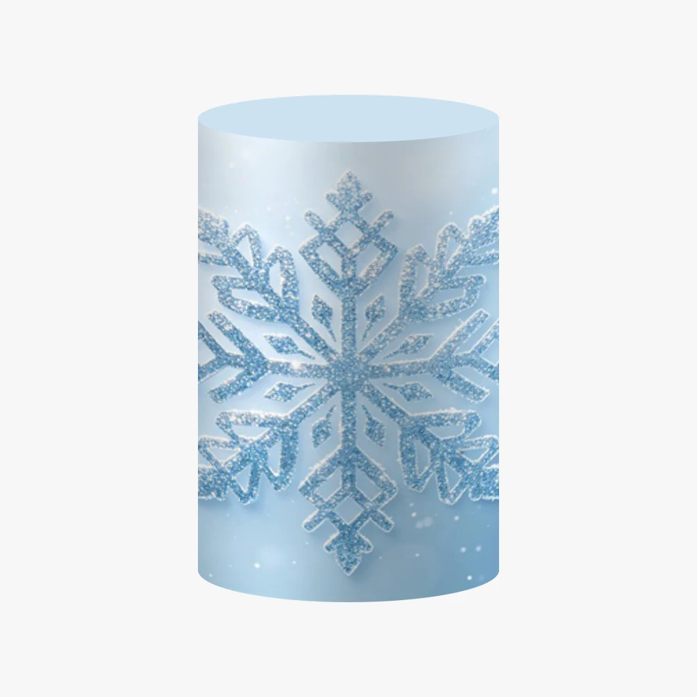 Winter Themed Cylinder Cover Backdrop Snowflake Ice Waterfall Photography Studio Kids Birthday Party Decoration Plinth Covers
