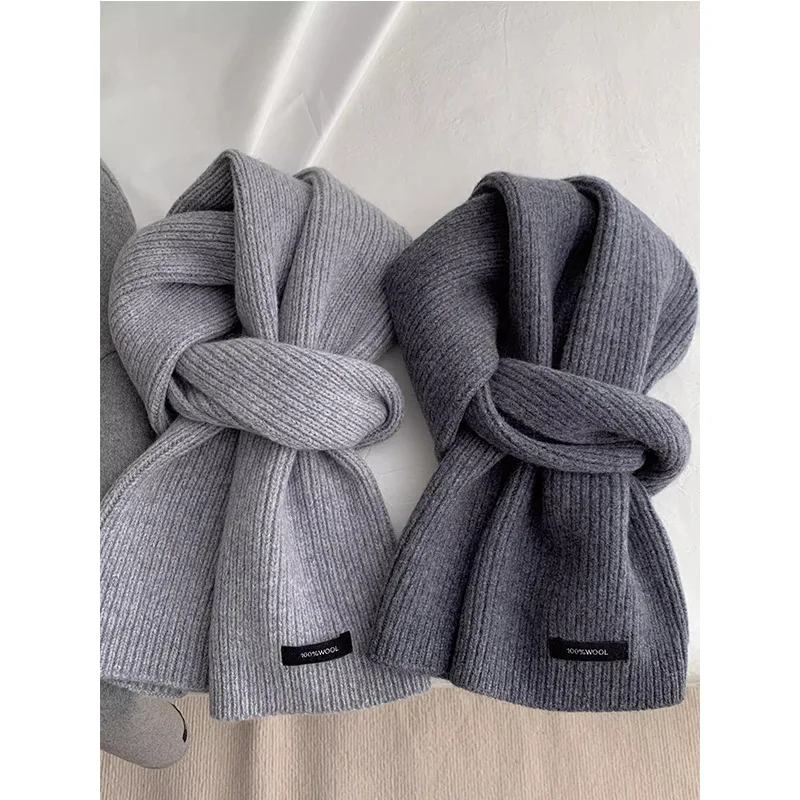 

High Quality Grey 100% Pure Wool Selected Australian Solid Scarf Women Men Knitted Warm Wool Muffler Female Male Winter Fall