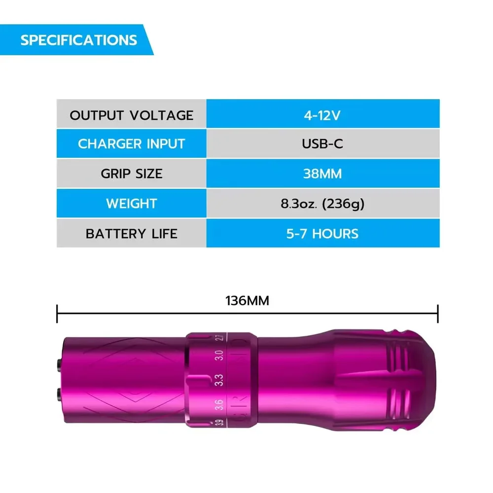 EMALLA GRAND Draadloze Tattoo Pen Machine 7 Takt Verstelbare 1800 mAh Oplaadbare Batterij Coreless Motor Roze Tattoo Pen