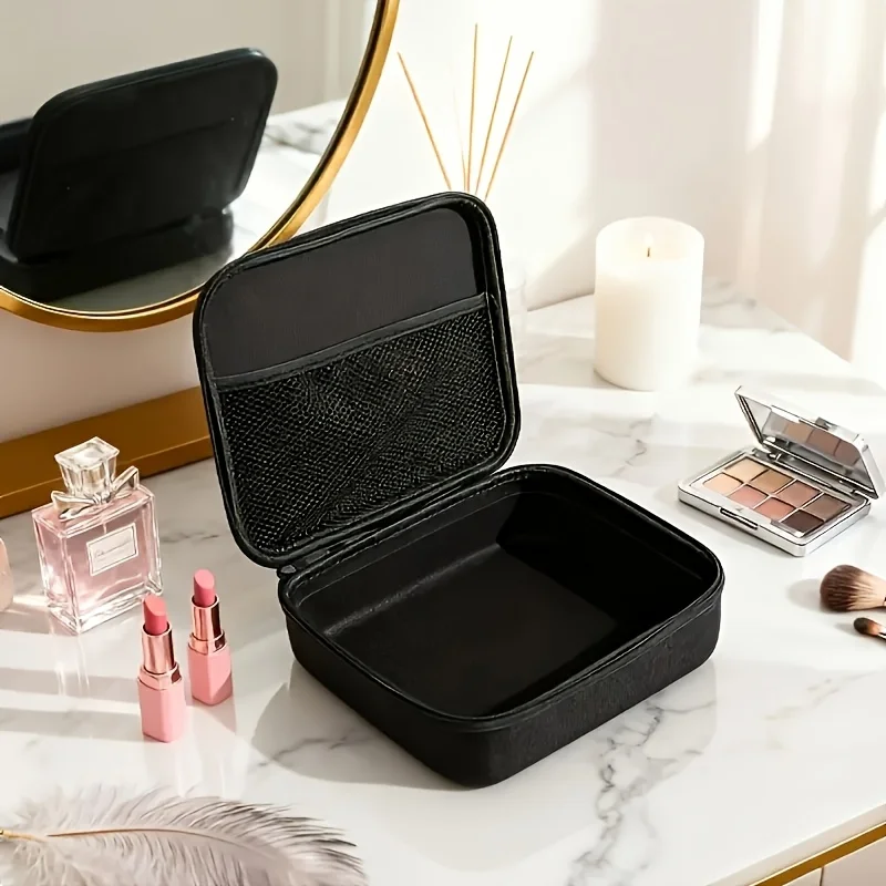 Portable Hard Shell Storage Case With Handle Zippered Makeup Tool Organizer Bag For Travel And Home Fridge Container Basket