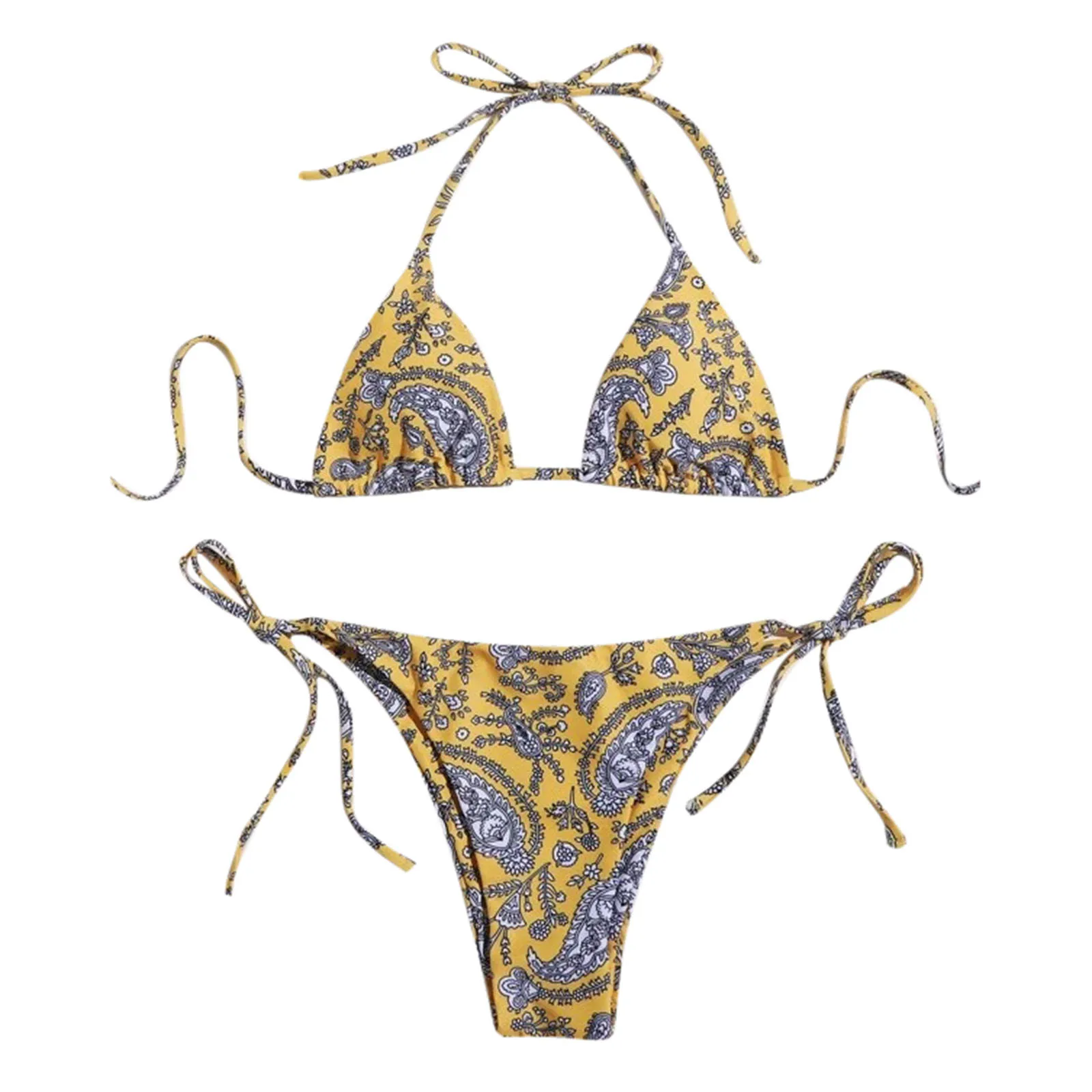 Ladies Female Sexy  Flower And Grass Print Three-point Split Bikini Swimsuit