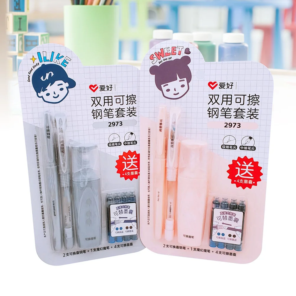 

2 Sets Replaceable Fountain Pen Set Erasable Ink Cartridge Smooth Writing Nib Design For Students School Office Use