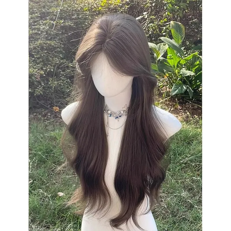 Synthetic Wig Loose Wave Natural Middle Part Curtain Bangs Soft Brown Everyday Cosplay Mountain-Tea Croissant Style Hair