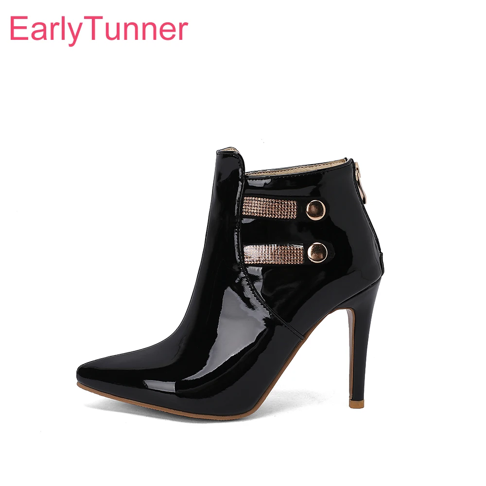  New Winter Glamour Black Green Women Ankle Boots Sexy Pointed Toe High Heels Lady Shoes Plus Small Big Size 12 32 45 50