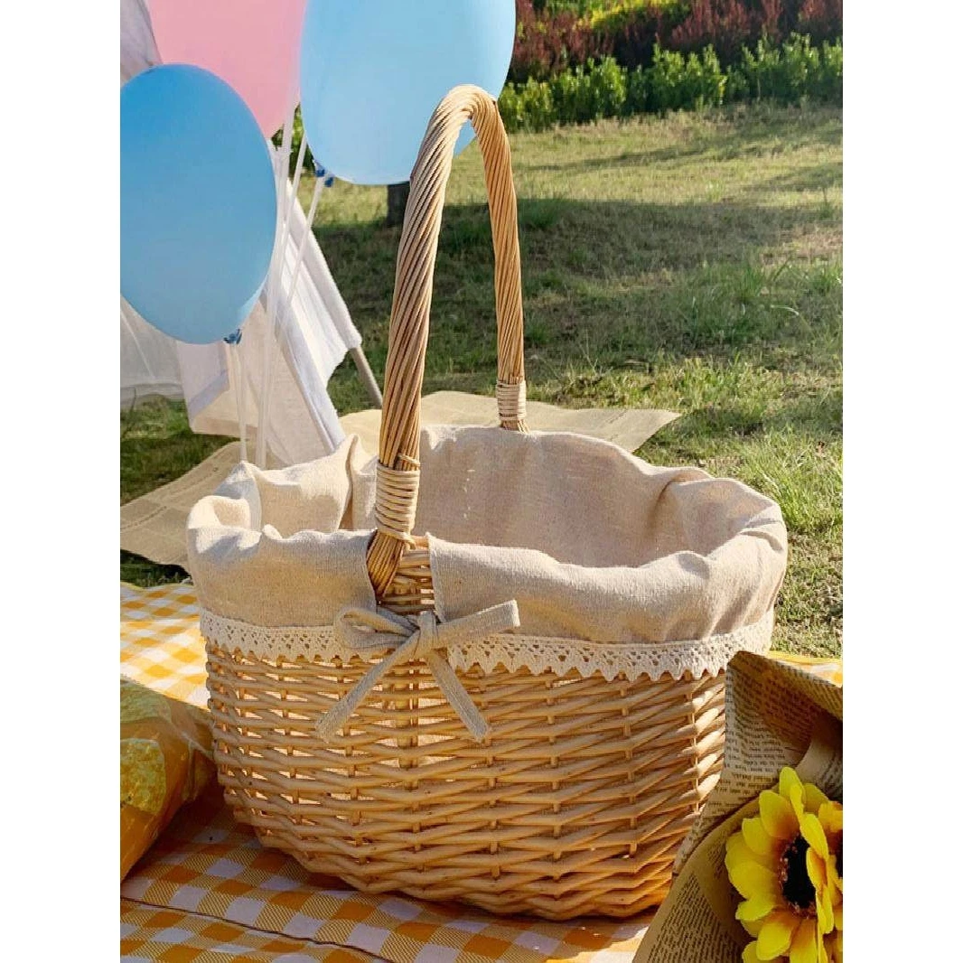 

Плетеная корзина для пикника, переносная корзина для фруктов, корзина для хранения, складная сумка для еды для кемпинга и путешествий, синяя