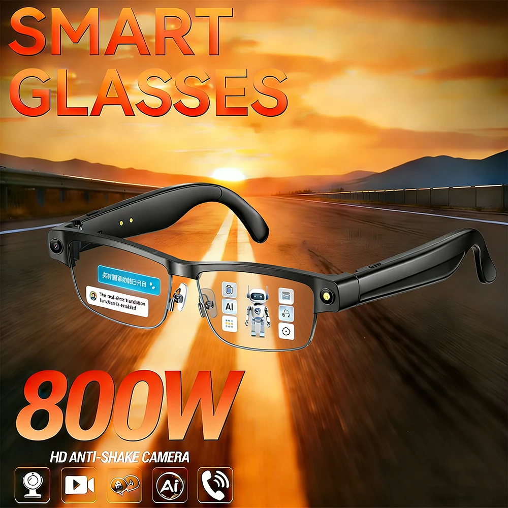 

2026 New Fashion Smart Glasses With 800W HD Camera Video Recording AI Photo Recognition Bluetooth Call Translation Voice Music