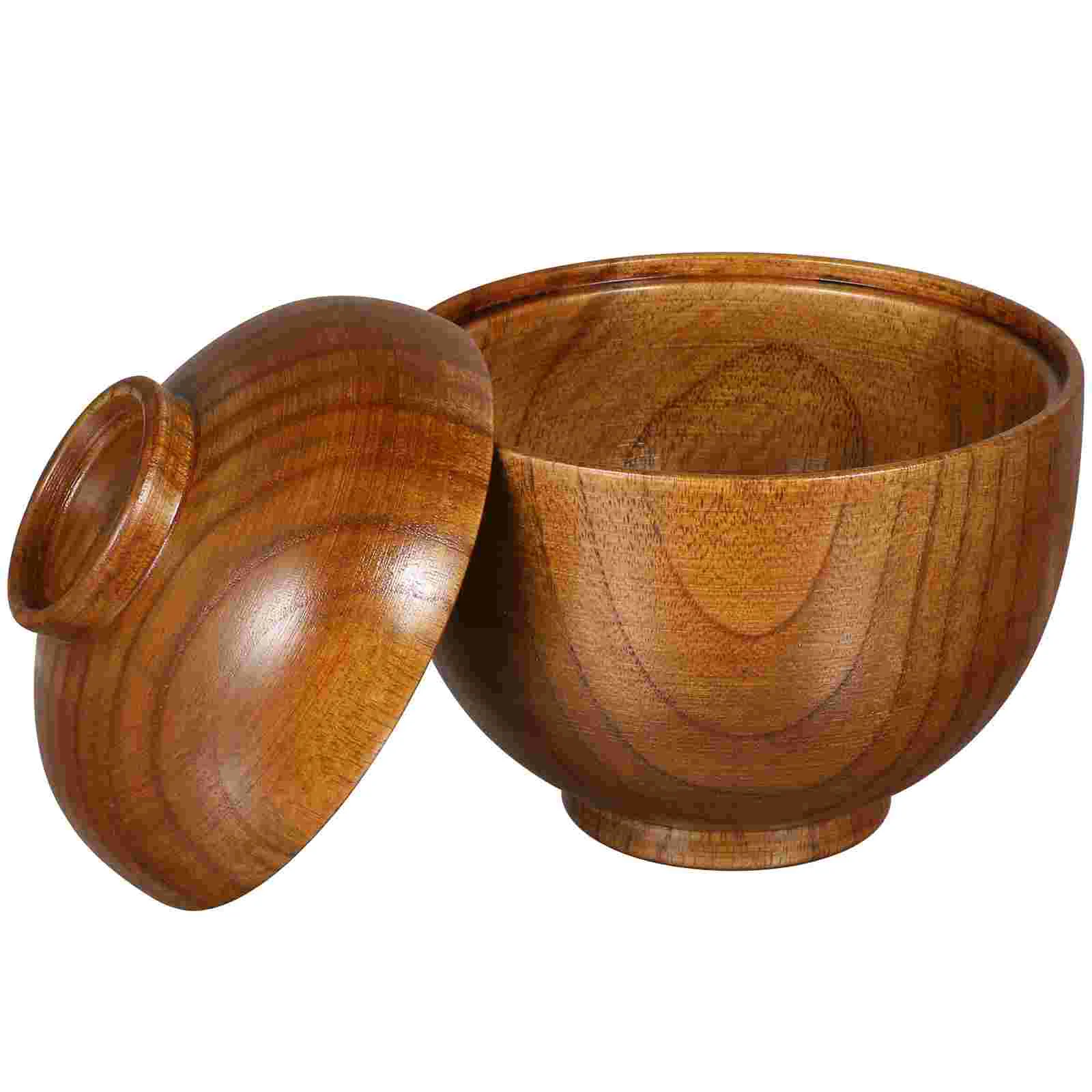 

2 Pcs Wooden Bowl with Lid Fettuccine Pasta Tableware Rice Ceramics Salad Bowls Lids Food Serving Soup