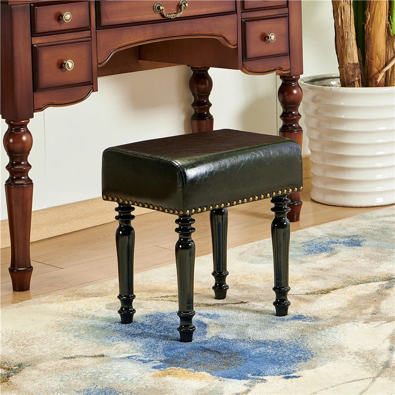 

Langduo American leather dressing stool solid wood dressing table solid wood dressing table Internet celebrity stool