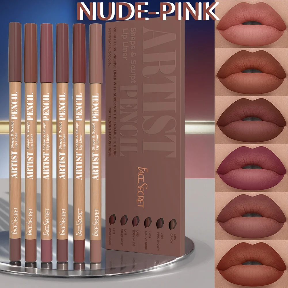 6 Pcs/set Nude Lip Liner Makeup Set Natural and Long lasting Waterproof Matte Lip Combo Lip Liner Suitable for Daily Makeup