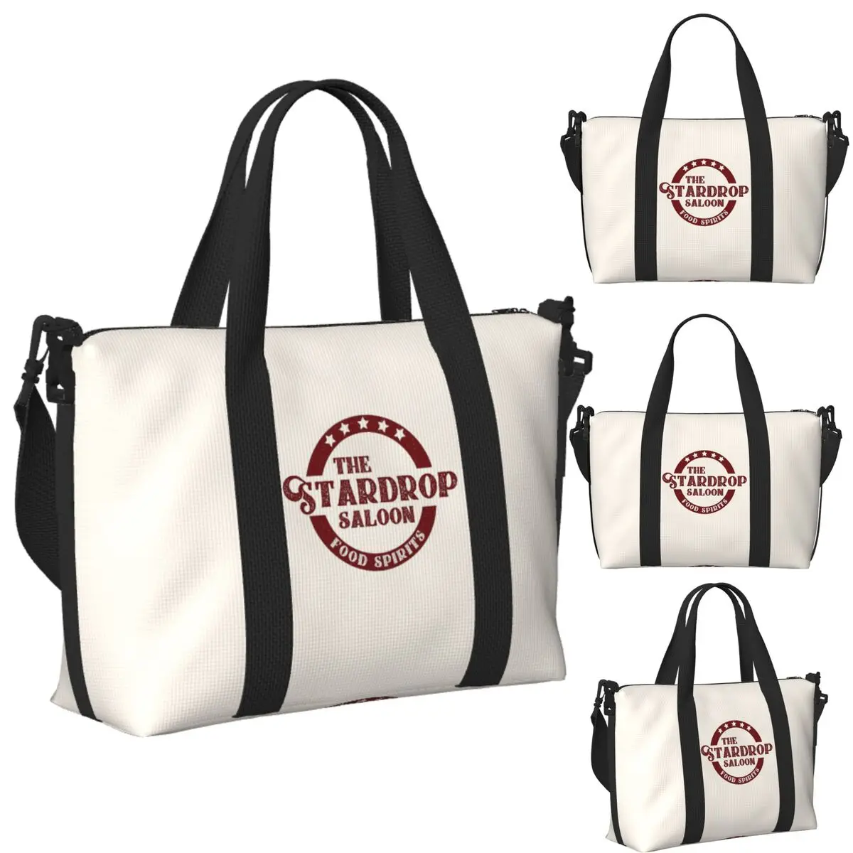 

Custom The Stardrop Saloon Pub Logo Stardew Valley Burgundy Logo Beach Travel Bag Tote Bags Women Shopping Duffle Shoulder Bag