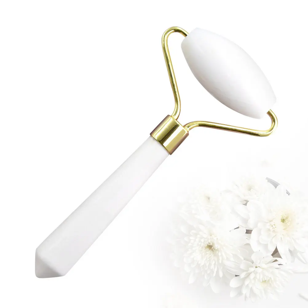 1Pcs White Jade Massager Natural Facial Roller Comfortable Grip Soft Skin Care Tool for Face Puffiness Migraine Relief Beauty
