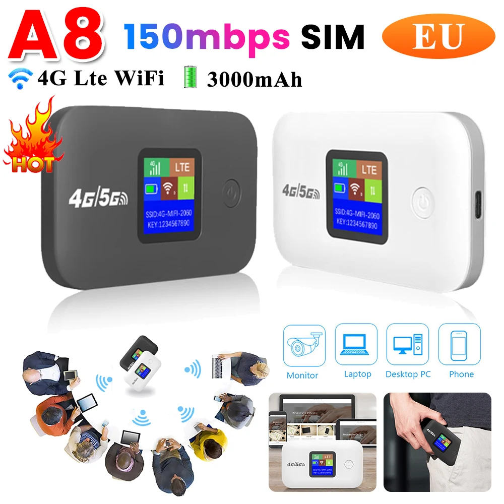 

4G Lte Wi-Fi маршрутизатор 150 Мбит/с Мини-точка доступа на открытом воздухе 3000 мАч Мобильный карманный маршрутизатор со слотом для SIM-карты Беспроводной маршрутизатор 4G