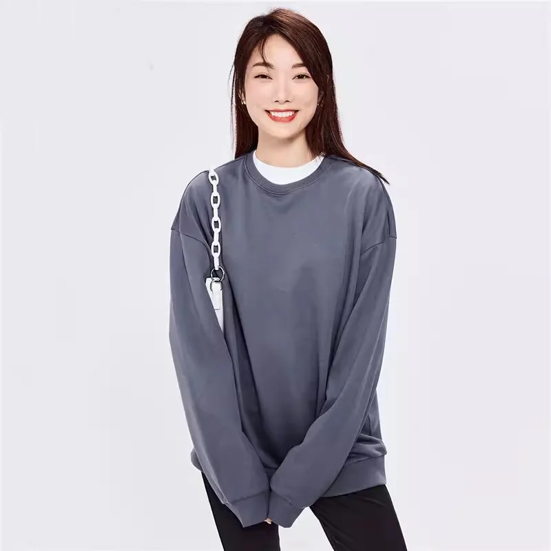 Women O Neck Drop Shoulder Essentials Sweatshirt In Multiple Colors